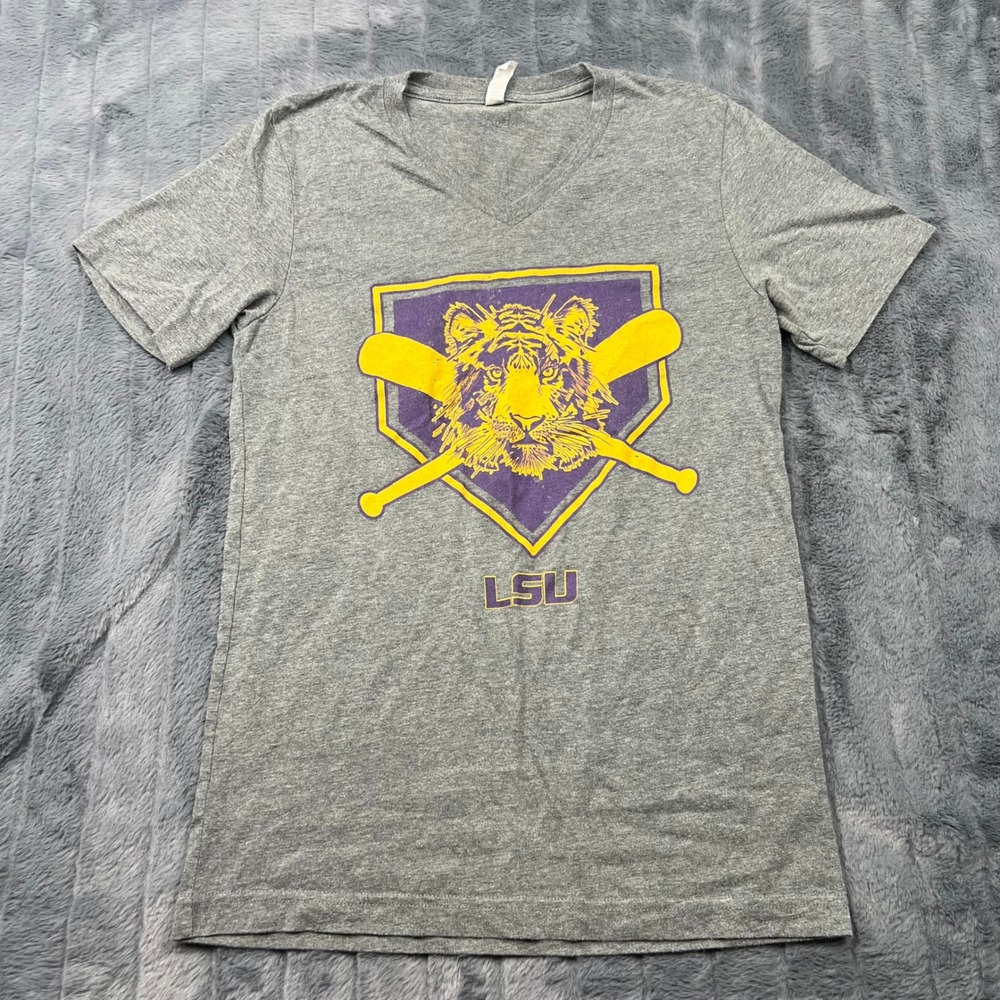 Bella Canvas LSU Tigers Baseball Graphic Tee Shirt Heather Gray Small 15036